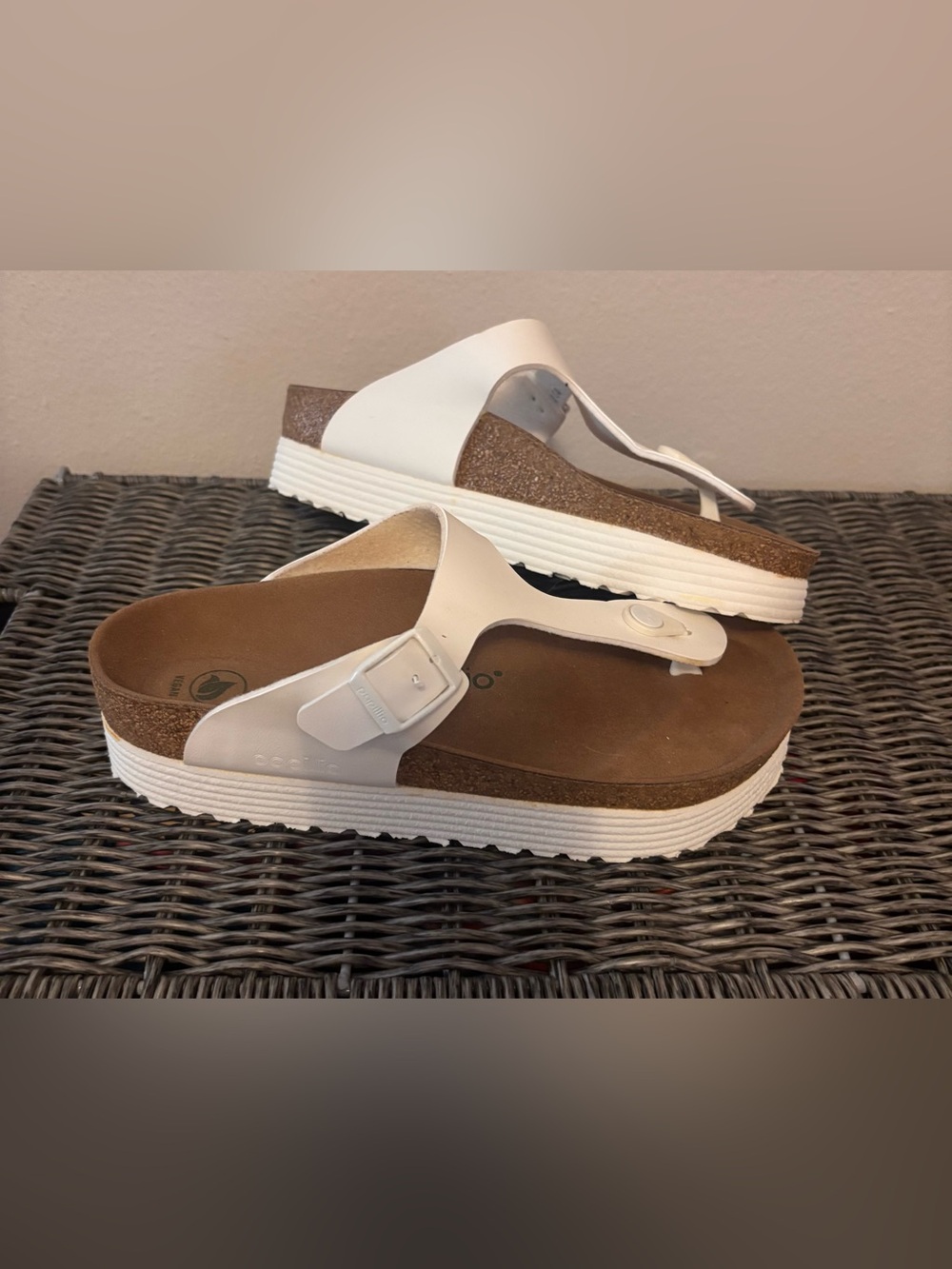 Papillio White Cork Platform Thong Sandals